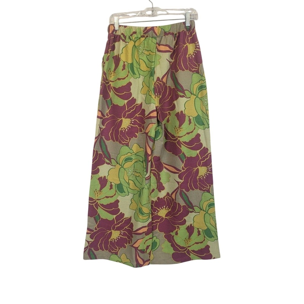 Tropical‎ Floral Print Wide Leg Pants Womens Small Pockets Beachy Alex & Parker